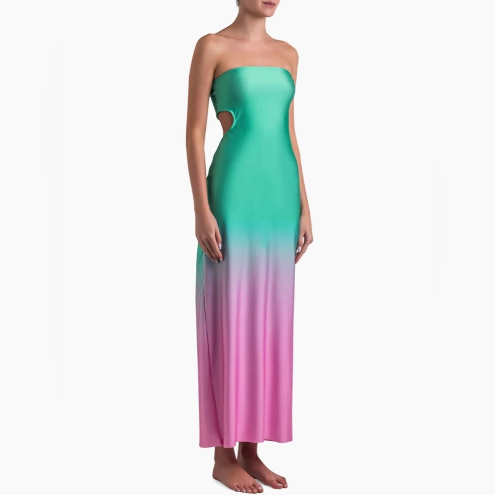 Baobab Collection Strapless Sheath Maxi Dress in Pink and Green